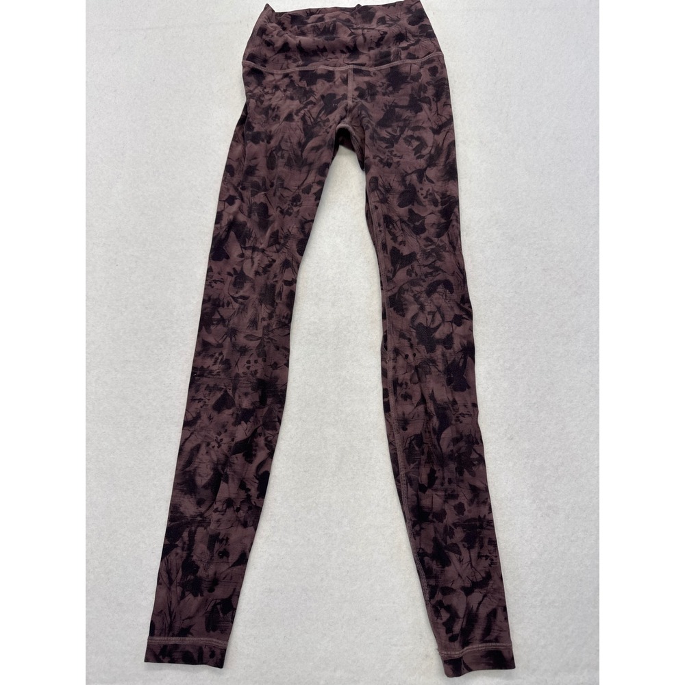 Lululemon High Rise Leggings Black Floral Tie Dye Athletic Tights 27"